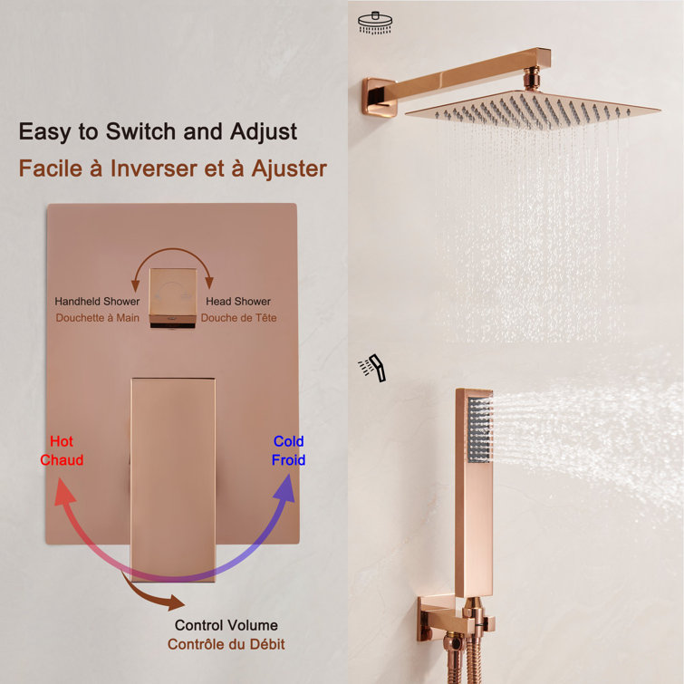 Rose Gold 10-Inch Square Rainfall Shower System with Handheld