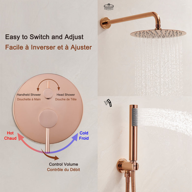 Rose Gold Wall Mounted Rain Shower System with Handheld