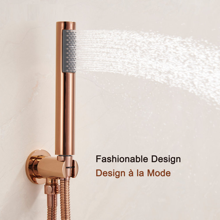 Rose Gold Wall Mounted Rain Shower System with Handheld