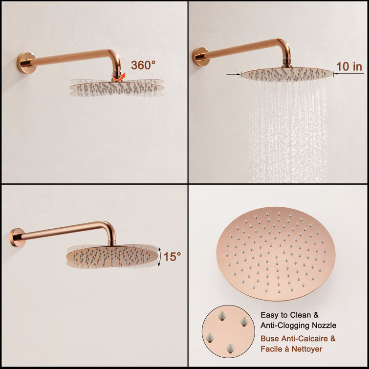 Rose Gold Wall Mounted Rain Shower System with Handheld
