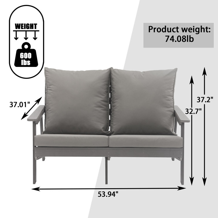 Gray Outdoor Loveseat with Cushions and Metal Frame