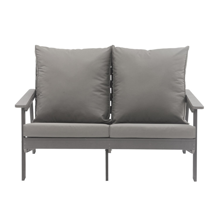 Gray Outdoor Loveseat with Cushions and Metal Frame