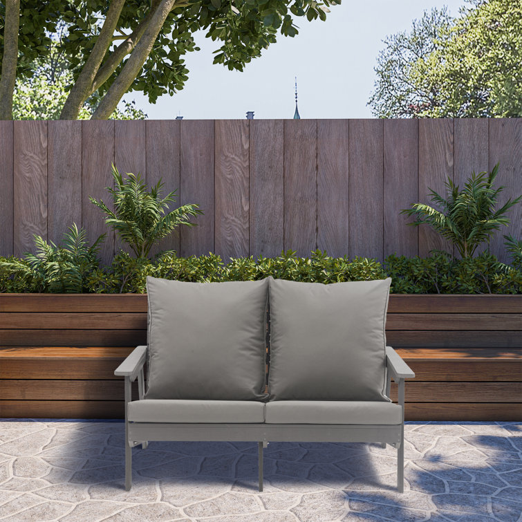 Gray Outdoor Loveseat with Cushions and Metal Frame