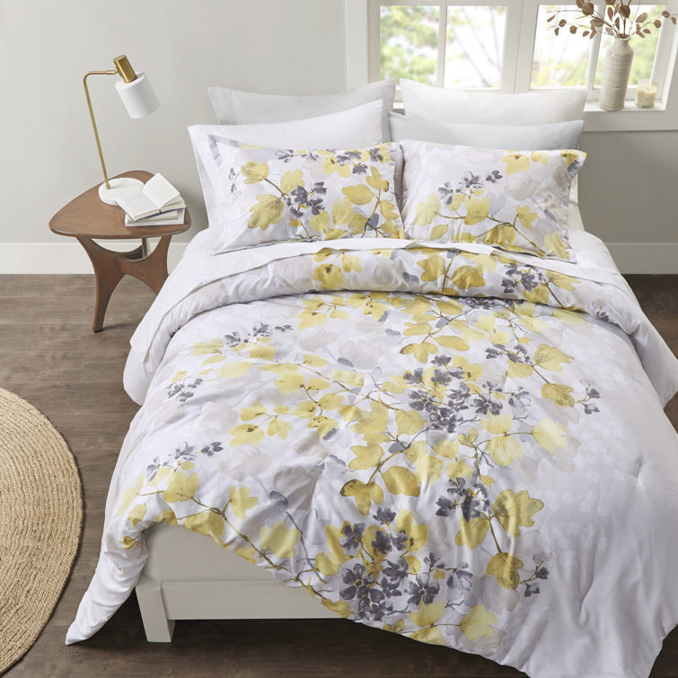 Queen Gray Floral Microfiber Bed in a Bag Set