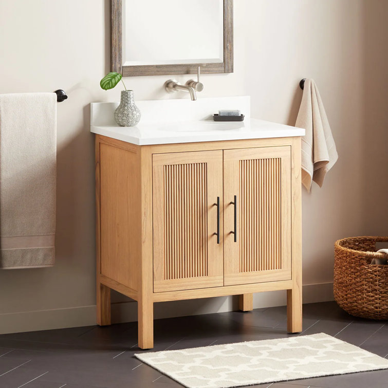 Ayanna 30" Natural Wood Single Vanity with Arctic White Quartz Top