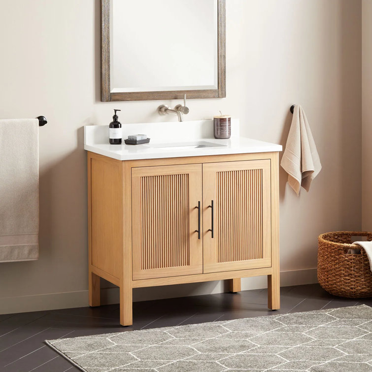 Ayanna Arctic White Quartz Single Bathroom Vanity Set with Matte Black Hardware