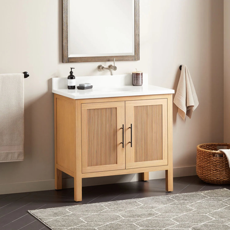 Ayanna 36" Feathered White Quartz Single Bathroom Vanity with Mindi Wood