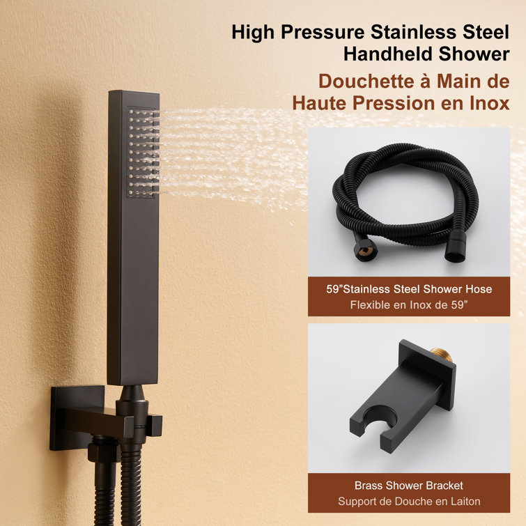 Matte Black Thermostatic Shower System with Handheld Spray and Body Jets