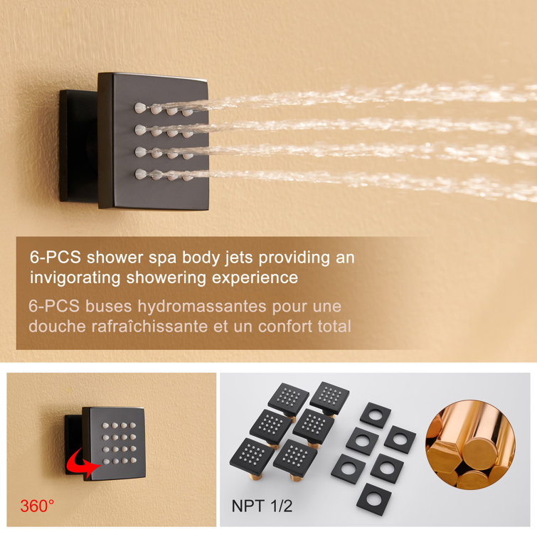 Matte Black Thermostatic Shower System with Handheld Spray and Body Jets