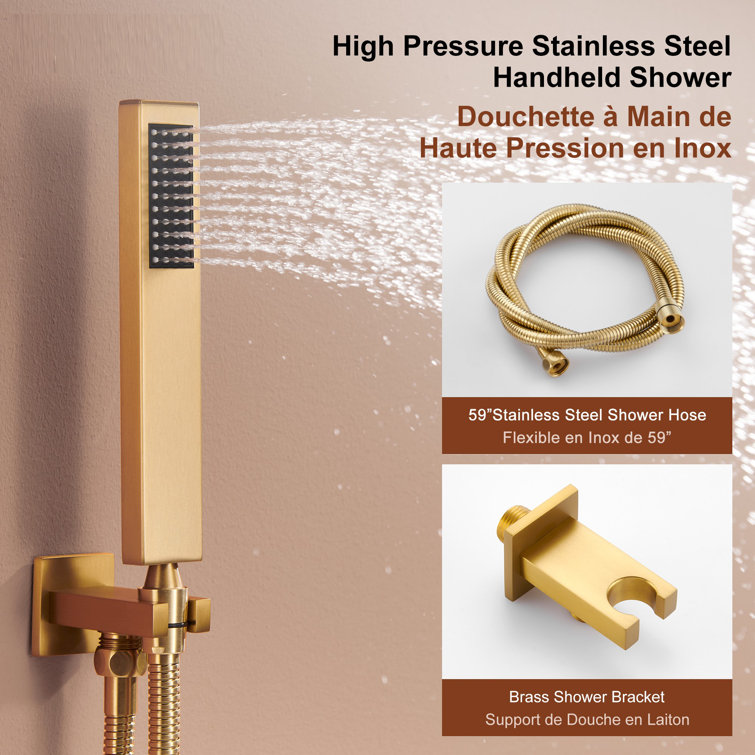 Brushed Gold Wall Mounted Dual Shower System with Digital Display