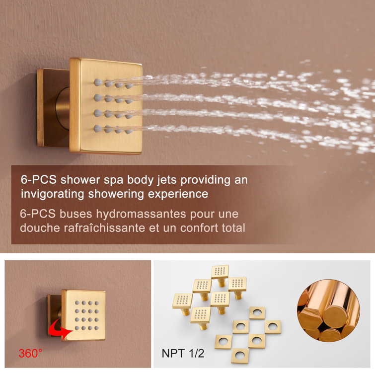 Brushed Gold Wall Mounted Dual Shower System with Digital Display