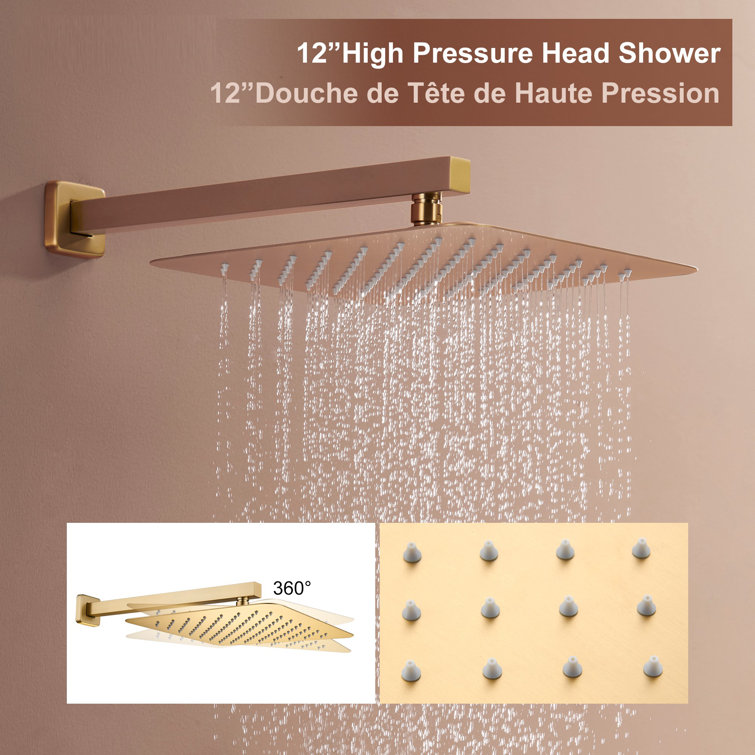 Brushed Gold Wall Mounted Dual Shower System with Digital Display