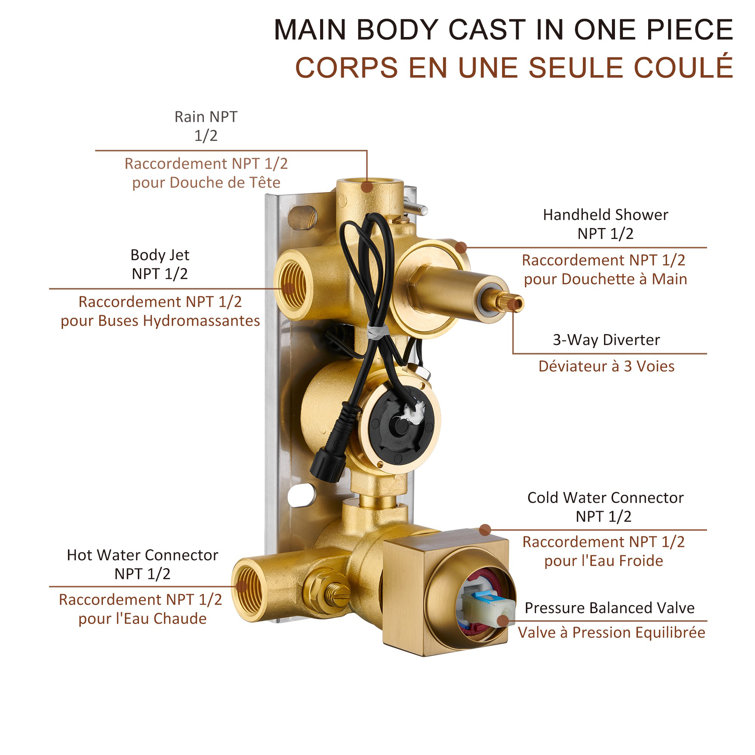 Brushed Gold Wall Mounted Dual Shower System with Digital Display