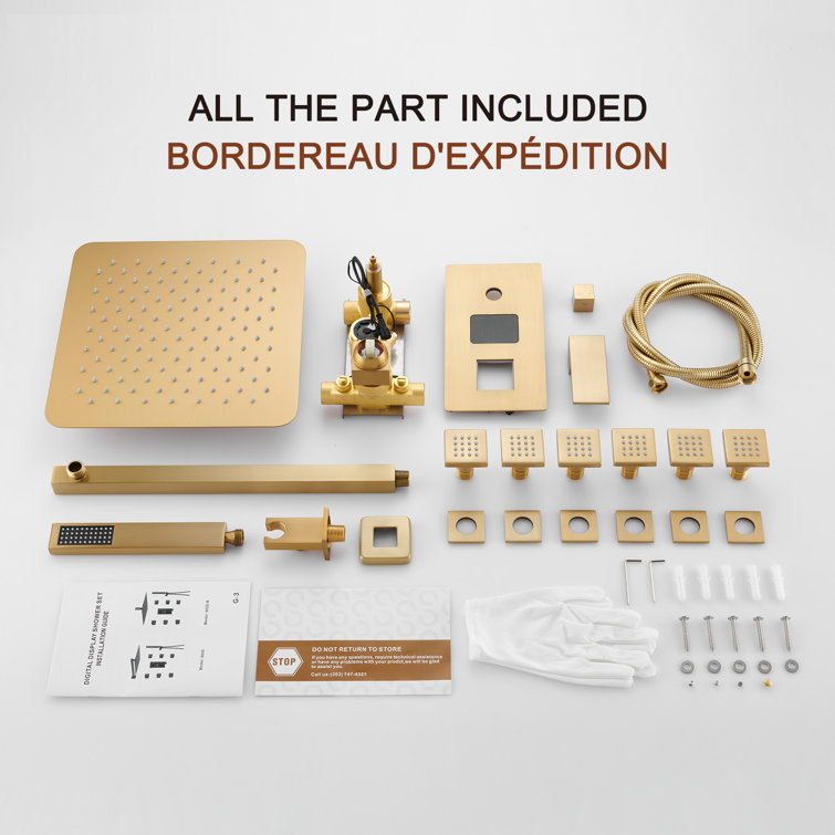 Brushed Gold Wall Mounted Dual Shower System with Digital Display