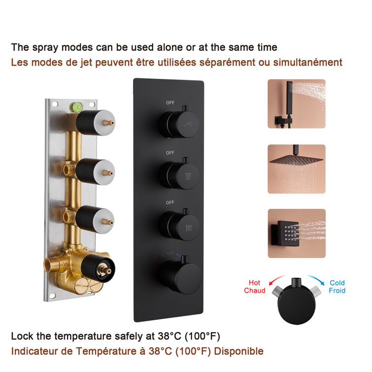 Matte Black Ceiling Mounted Shower System with Handheld and Body Jets