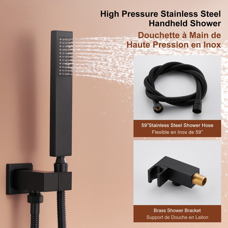 Matte Black Ceiling Mounted Shower System with Handheld and Body Jets