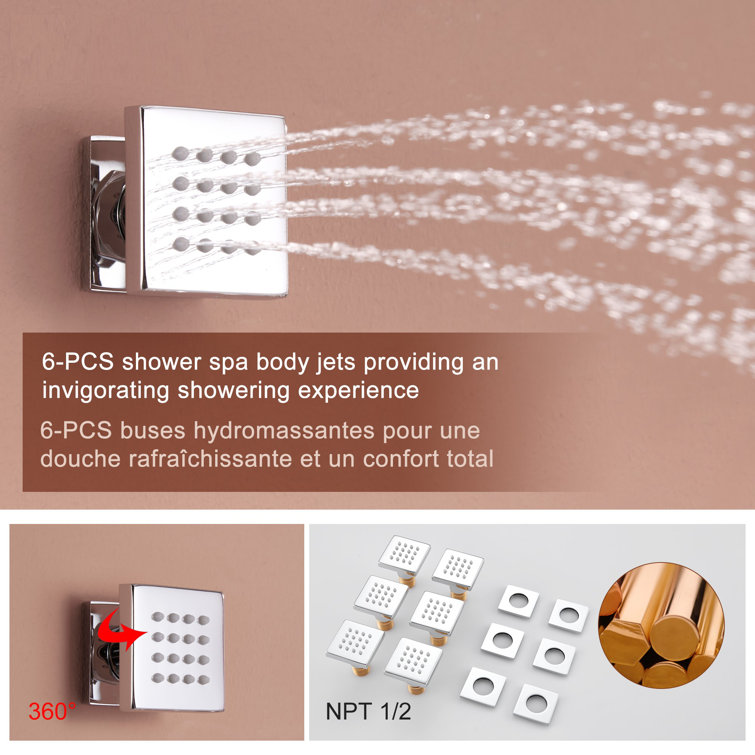Chrome Ceiling Mounted Rain Shower System with Handheld and Body Jets