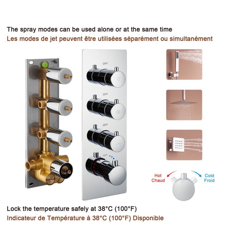 Chrome Ceiling Mounted Rain Shower System with Handheld and Body Jets