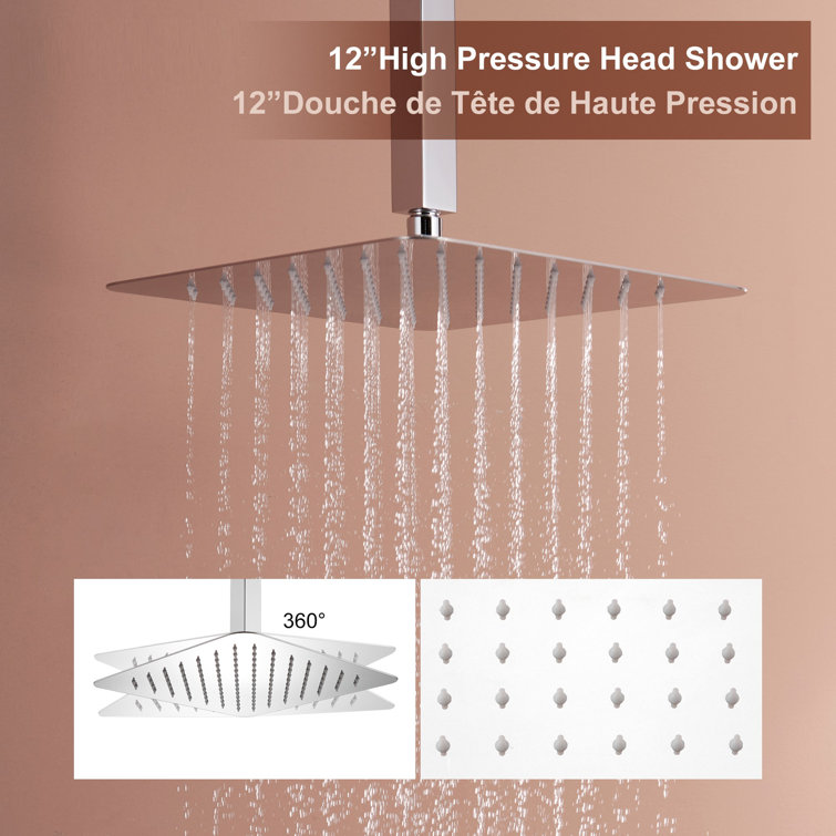 Chrome Ceiling Mounted Rain Shower System with Handheld and Body Jets