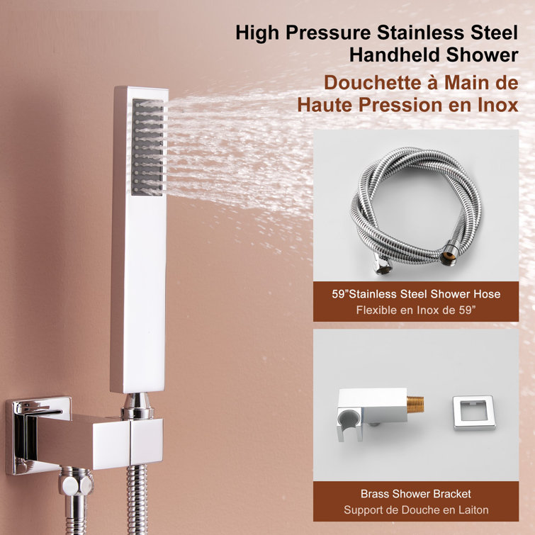 Chrome Ceiling Mounted Rain Shower System with Handheld and Body Jets