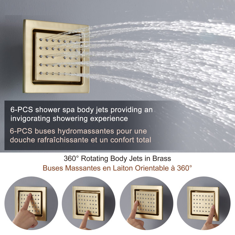 Brushed Gold LED Rain Shower System with Bluetooth Speaker