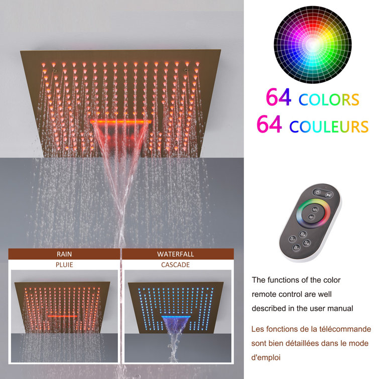 Brushed Gold LED Rain Shower System with Bluetooth Speaker