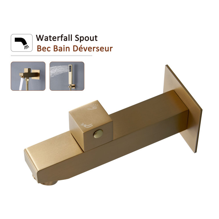 Brushed Gold LED Rain Shower System with Bluetooth Speaker