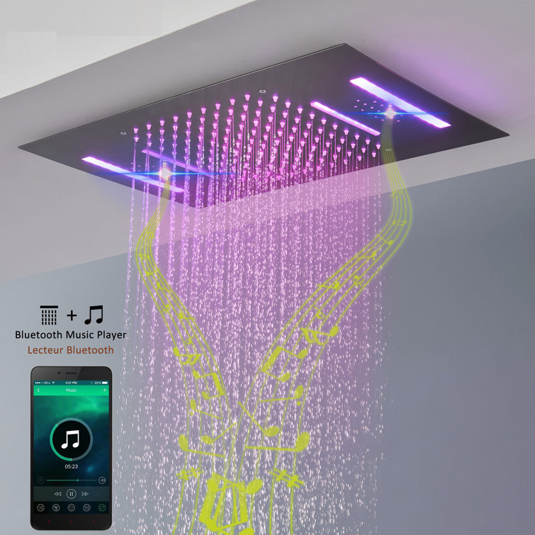 Luxury Brushed Nickel LED Multi-Head Shower System with Bluetooth