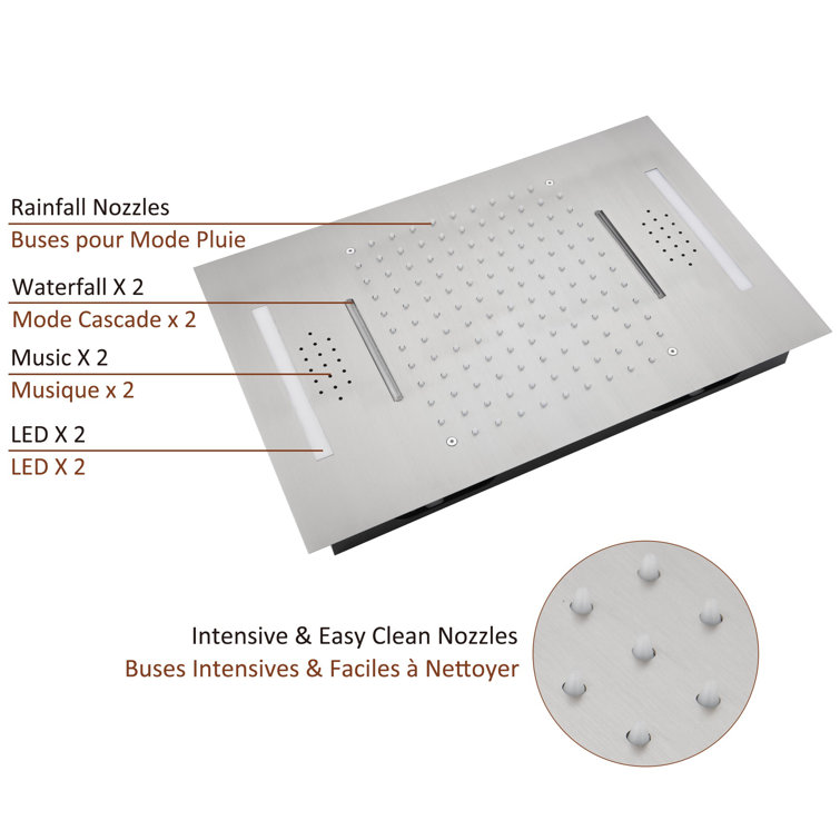 Luxury Brushed Nickel LED Multi-Head Shower System with Bluetooth