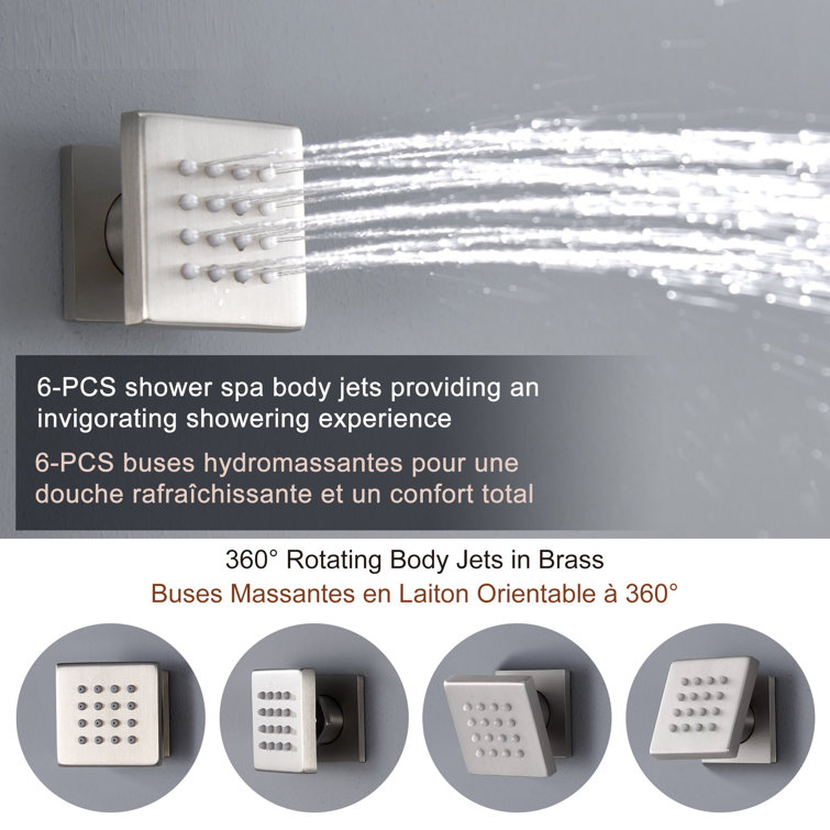 Luxury Brushed Nickel LED Multi-Head Shower System with Bluetooth
