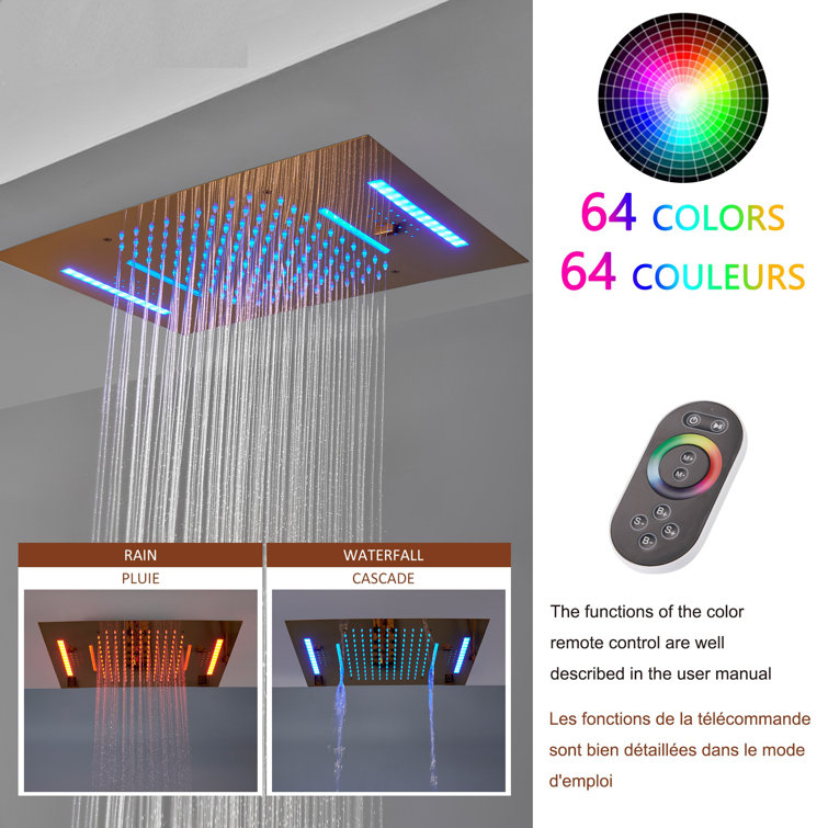 Luxury Gold Ceiling Mounted Dual Shower System with LED and Bluetooth Speaker