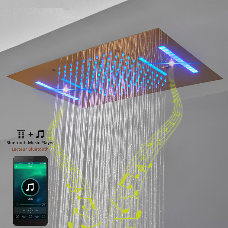 Luxury Gold Ceiling Mounted Dual Shower System with LED and Bluetooth Speaker