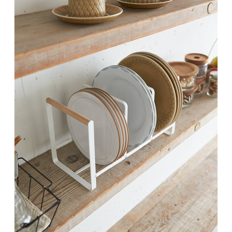 Tosca Wood-Accented Metal Dish Storage Rack 13.6" Wide