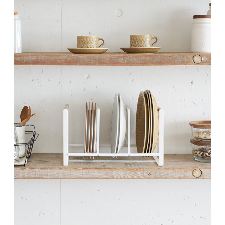 Tosca Wood-Accented Metal Dish Storage Rack 13.6" Wide