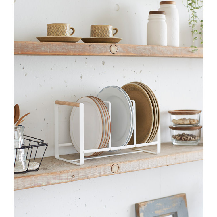 Tosca Wood-Accented Metal Dish Storage Rack 13.6" Wide
