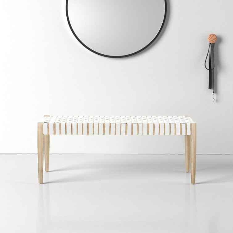Amalia 47'' Beige and White Leather Weave Transitional Bench