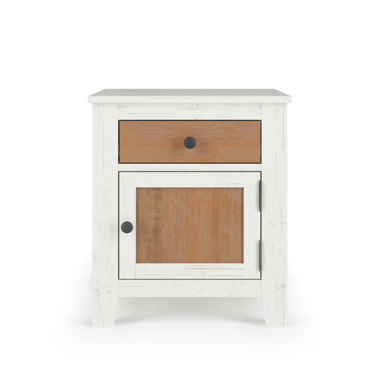 White and Brown Rustic Wooden Nightstand with Drawer