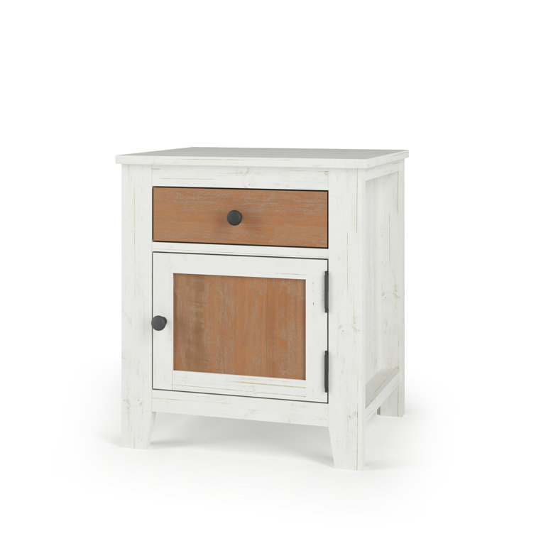 White and Brown Rustic Wooden Nightstand with Drawer