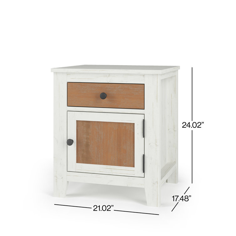 White and Brown Rustic Wooden Nightstand with Drawer