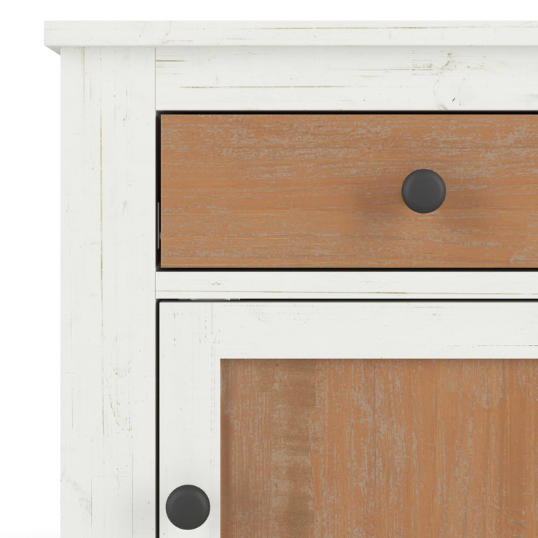 White and Brown Rustic Wooden Nightstand with Drawer