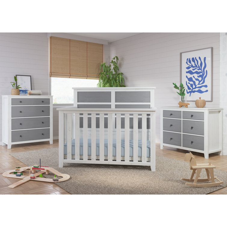 Ocean Grove Cottage Farmhouse 42" White/Gray Double Nursery Dresser