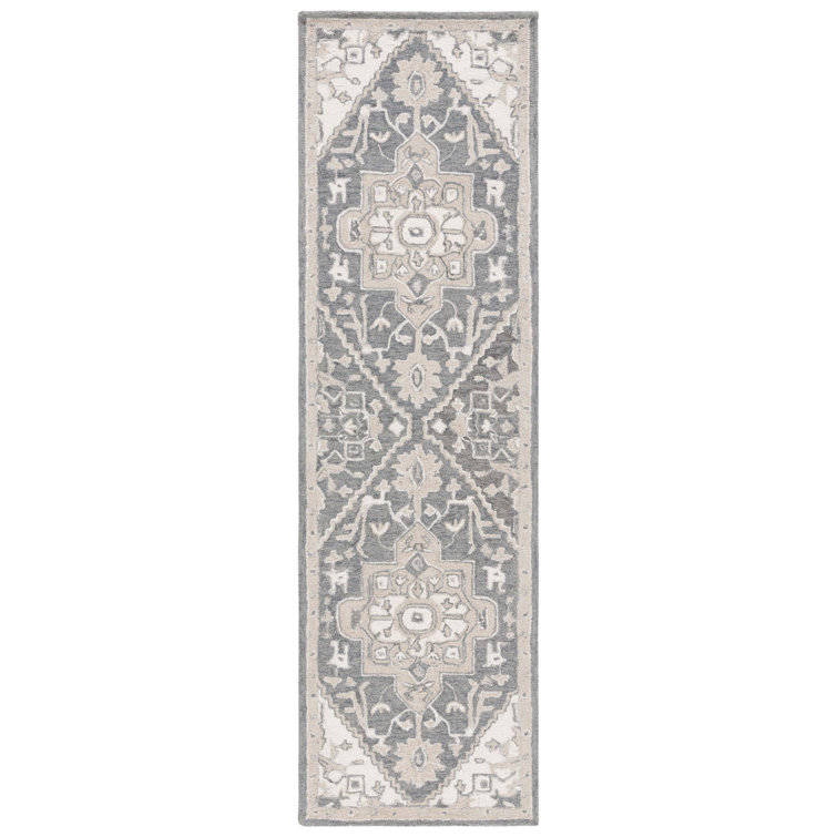 Handmade Grey and Ivory Wool Cotton Runner Rug