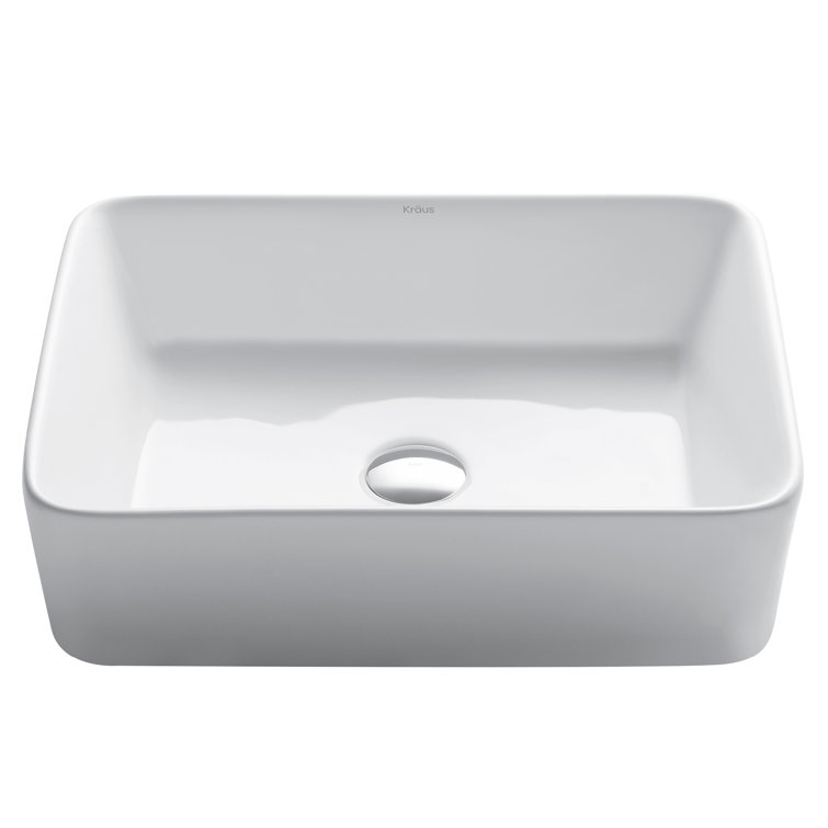 White Ceramic Rectangular Vessel Bathroom Sink
