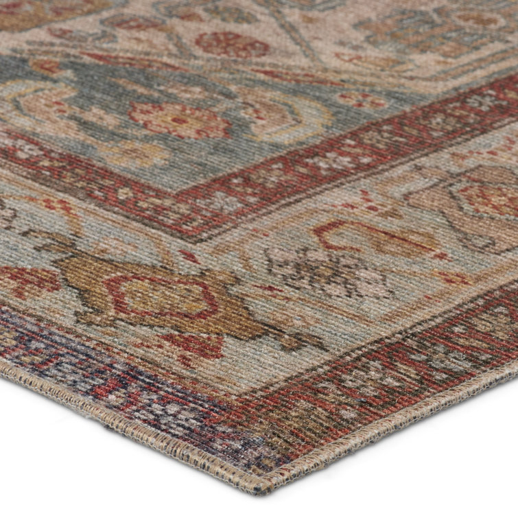Blue and Beige Oriental Synthetic Runner Rug 2' x 6'