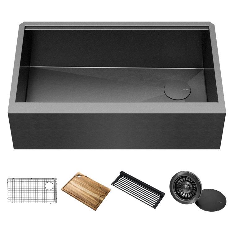 Kore 33" Black Stainless Steel Farmhouse Single Bowl Kitchen Sink