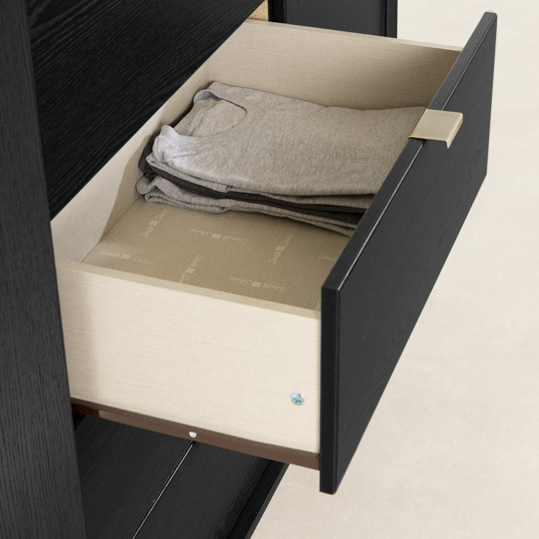 Black Oak and Faux Carrara Marble 5-Drawer Glam Dresser