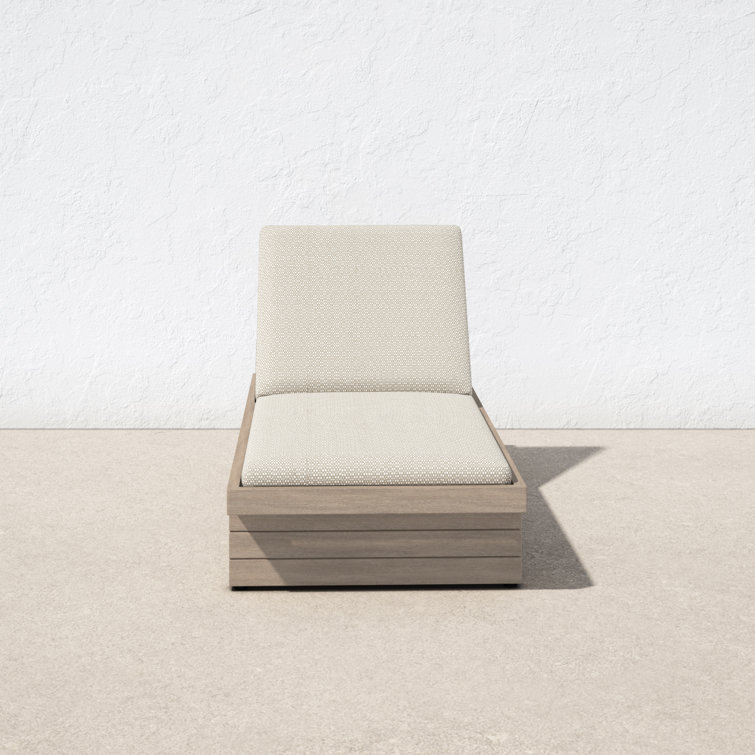 Brown Teak Single Chaise Lounge with Stone Gray Cushions