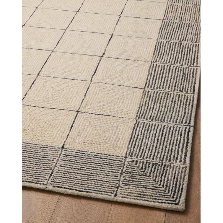 Handmade Cream Diamond Tufted Wool Rectangular Area Rug