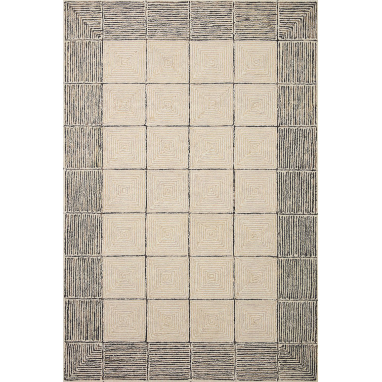 Handmade Cream Diamond Tufted Wool Area Rug, 11'6" x 15'