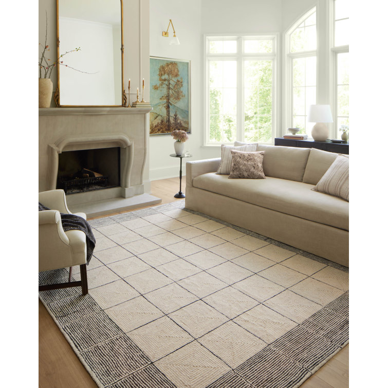 Handmade Cream Diamond Tufted Wool Rectangular Area Rug